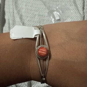 Spiny Oyster and Sterling Silver Cuff Bracelet